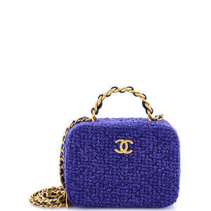 Chanel Small Woven Chain Top Handle Vanity Case Quilted Tweed